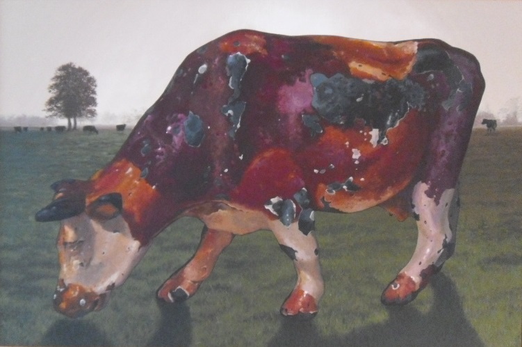 Painting of a cow by Malcolm Allen also known as \'Whelkboy\'. 